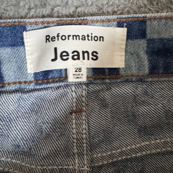 Reformation Women’s Cynthia Checkerboard High Rise Straight Jeans Button Fly 28 - Picture 7 of 14